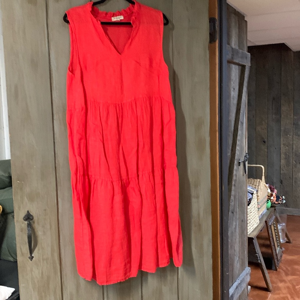 Red linen sleeveless dress